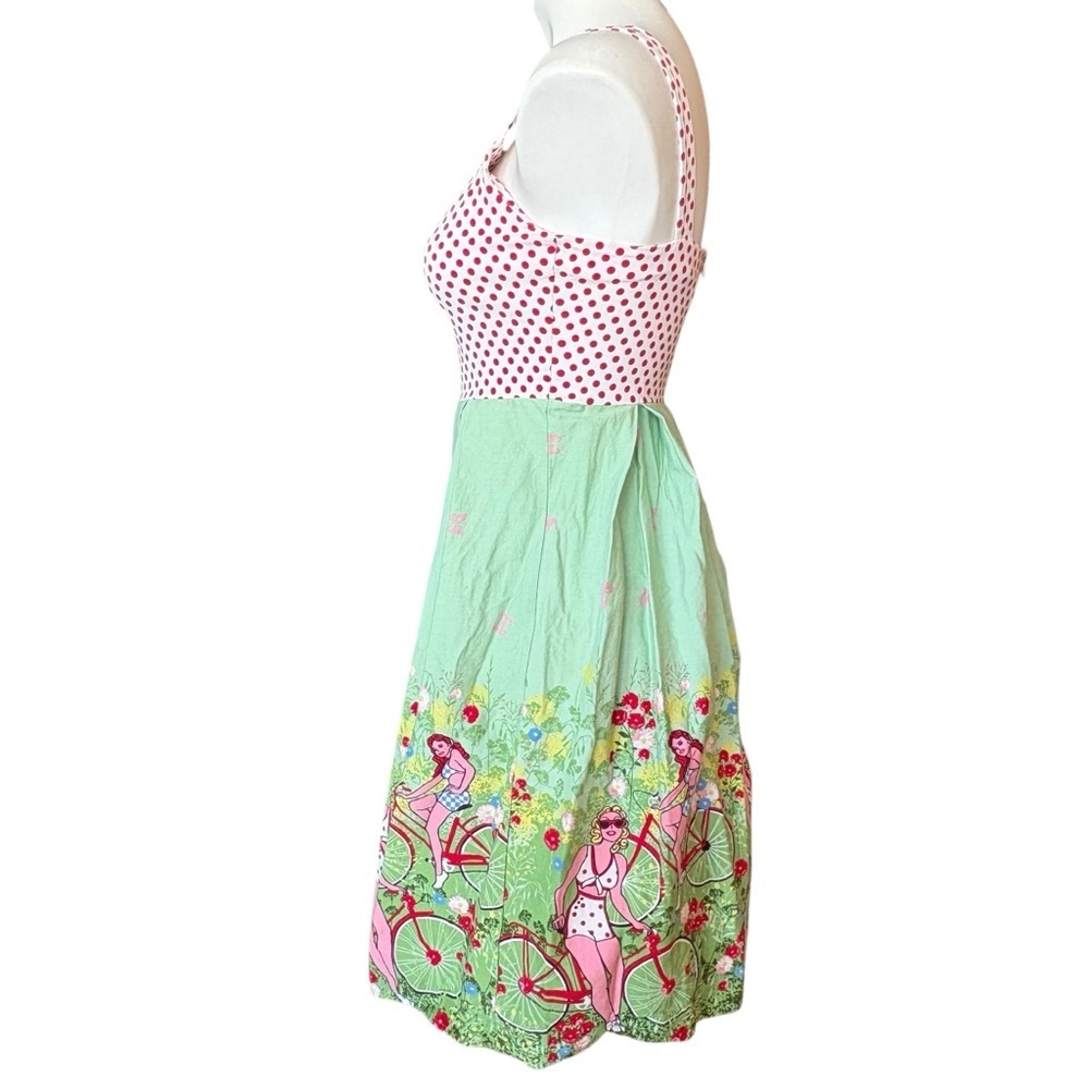 Retro Pin Up Rockabilly Polka Dot Dress Novelty Skirt Bicycles Medium 6 - Picture 6 of 15